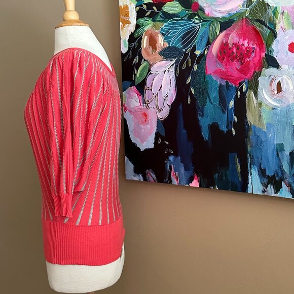 Double Zero Coral & Gray Striped Knit Top Women's Size Medium - Picture 4 of 10